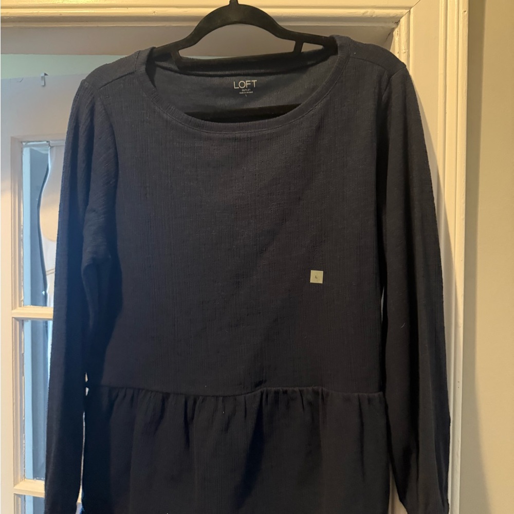 LOFT Navy Long-Sleeve Peplum Sweatshirt